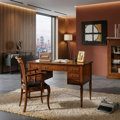 Scrivania Sedia Legno Braccioli Scrivania Mobili Ufficio Italiani 2 pezzi Nuovo