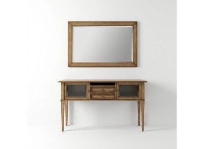 Stile rustico da casa di campagna, console da toeletta con specchio, console marrone.
