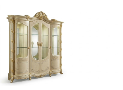 Mobile soggiorno in legno massiccio con credenza in vero legno e vetrina. Vetrina in vetro massiccio.