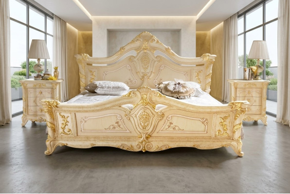 Camera da letto classica Hotel Letto Mobili barocchi in legno Letti italiani di lusso