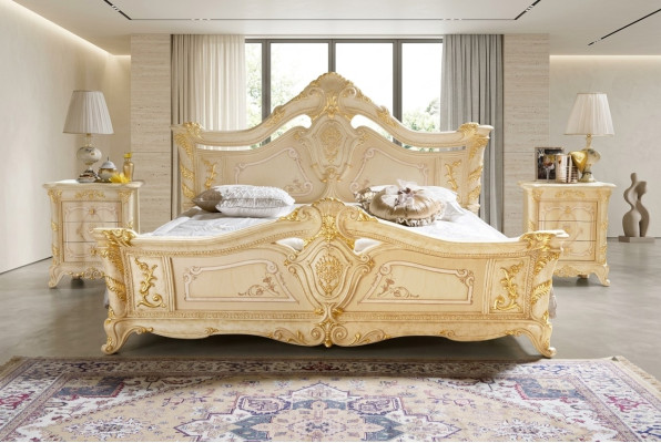 Set da camera da letto Design Art Déco. Letto di lusso con comodino, 3 pezzi.