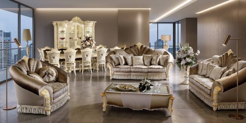 Divani imbottiti Set di divani di lusso 3+1+1 posti design divano nuovo.
