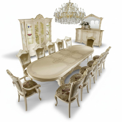 Set da pranzo Set da pranzo in legno Tavolo Tavoli Set completo Tavolo da pranzo 12 sedie 13 pezzi