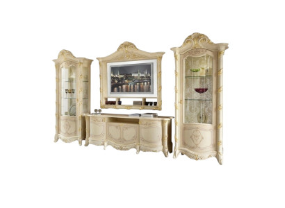 Cornice TV Low Board Side RTV Soggiorno Vetrina 2x 4 pezzi a due ante. Set italiano.