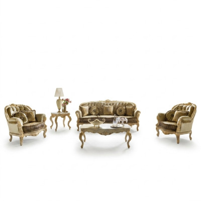 Set di divani 3+2+1 posti in tessuto imbottito di design Chesterfield italiano.
