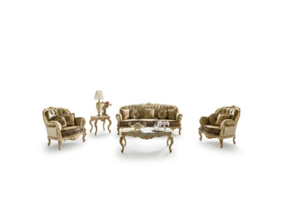 Set di divani 3+2+1 posti in tessuto imbottito di design Chesterfield italiano.
