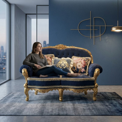 Divano Chesterfield a 2 posti in velluto nuovo con rivestimento in stoffa.