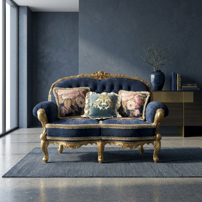 Divano Chesterfield a 2 posti in velluto nuovo con rivestimento in stoffa.