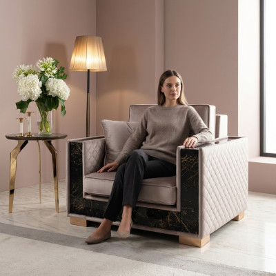 Designer imbottiti Tessuto 1 posto a sedere Sedia Nuovo Poltrona 120x102cm Divano