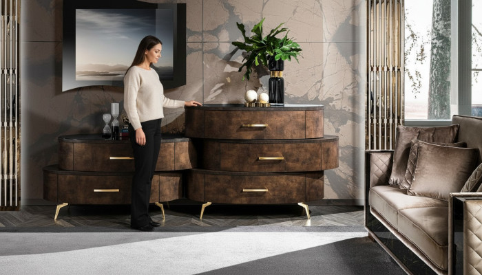 Mobili di lusso in legno - comò, armadio, scaffale, consolle. Nuovo design di comò e armadi.