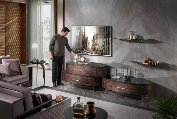 Design parete attrezzata Sideboard 2 ripiani da parete rtv Comò Credenza Set RTV 4 pezzi.