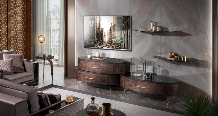 Design parete attrezzata Sideboard 2 ripiani da parete rtv Comò Credenza Set RTV 4 pezzi.