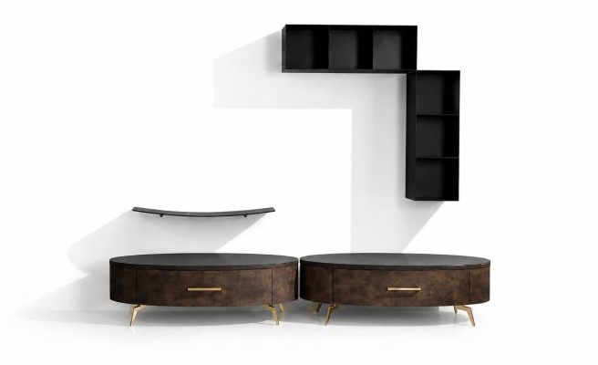 Set di scaffali da soggiorno 4 pezzi, design parete attrezzata, armadio, mobile TV, mobile basso.