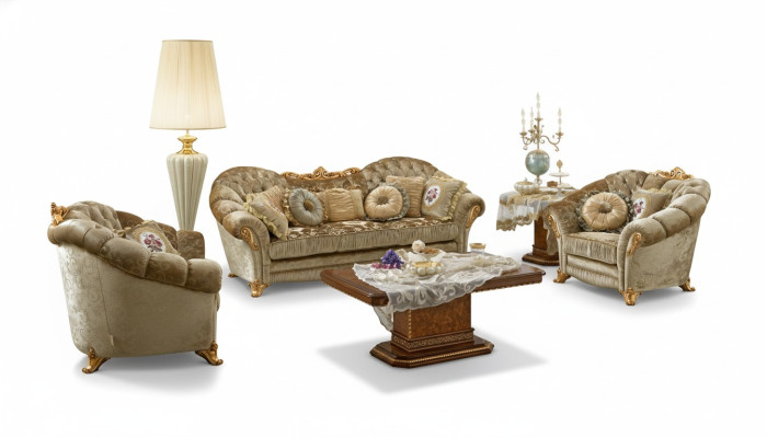 Mobili di lusso Set di divani Divano Barocco Rococò Imbottito 3 + 1 + 1 posti Legno 3 pezzi