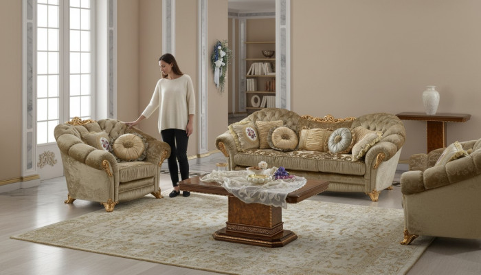Design divani imbottiti tessili Relax moderno arredamento beige divano e poltrone 3 posti + 1 posti