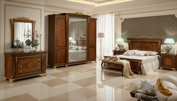 Barocco set lusso Rokoko, comò, comodino, armadio, 7 pezzi camera da letto.