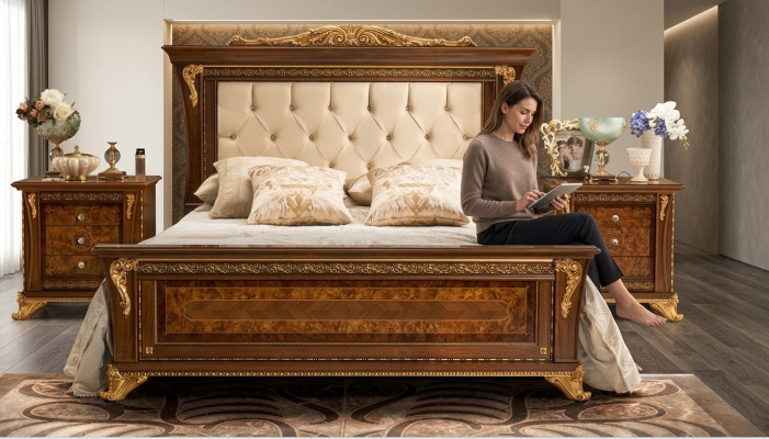 Letto matrimoniale in legno massiccio Design letto camera da letto MobilPiu Luxury