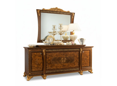 Set di cassettiere Mobili italiani 2 pezzi. Cassettiera con specchio in legno massello Sideboard.