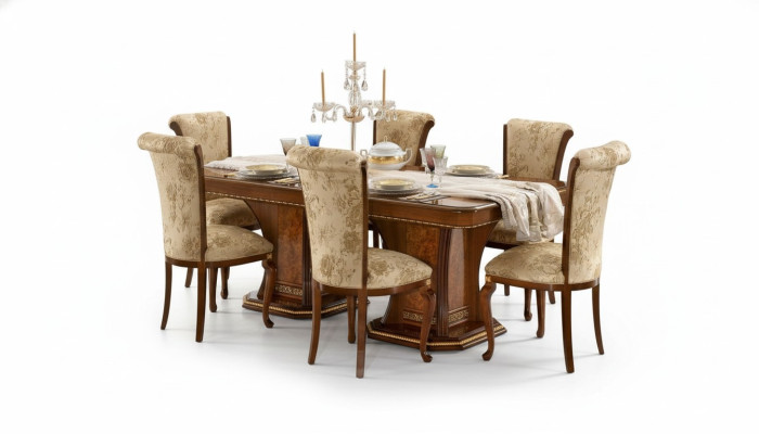 Set da pranzo con 6 sedie in stile antico, tavolo da pranzo 7 pezzi. Nuovo.
