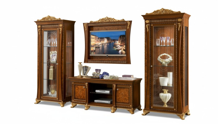 Set soggiorno 4 pezzi, mobile TV 2x vetrina cornice legno set lusso gruppo Italia.