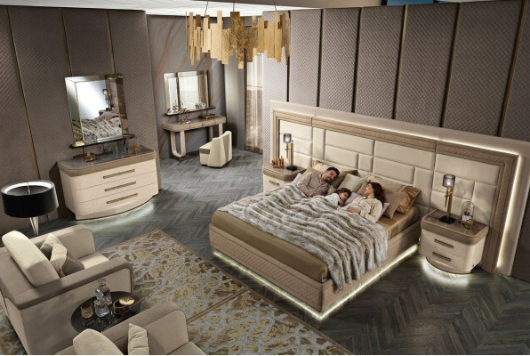 Design lussuoso letto camera da letto 2x comodini set completo 8 pezzi.