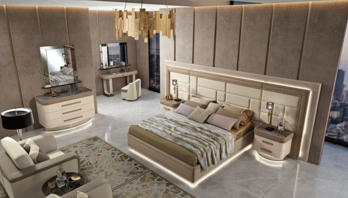 Design lussuoso letto camera da letto 2x comodini set completo 8 pezzi.