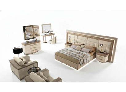 Design lussuoso letto camera da letto 2x comodini set completo 8 pezzi.