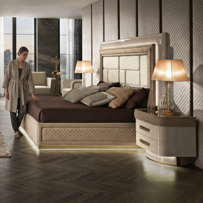 Camera da letto Consolle Comodino Tavolino Moderno Design Mobili Legno Beige Nuovo