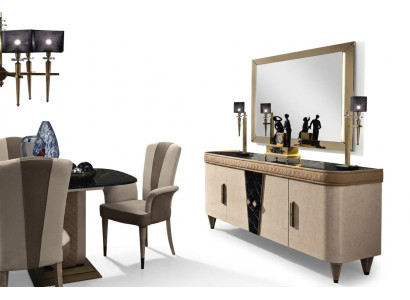 Mobili Comò Armadio Design Lusso Credenza 2 pezzi Comò con specchio Consolle