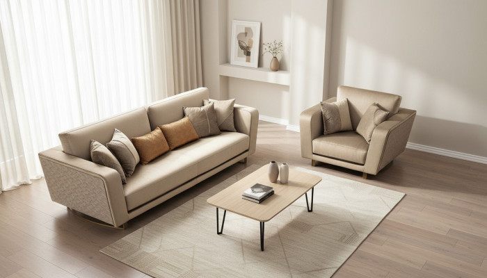 Divano 3 posti + 1 set di divani design, divani imbottiti in pelle moderni e nuovi.