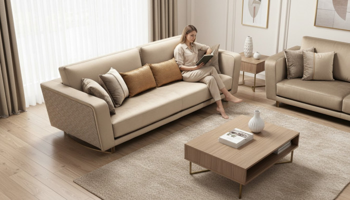 Divano a tre posti con design di designer con un design moderno per il soggiorno.