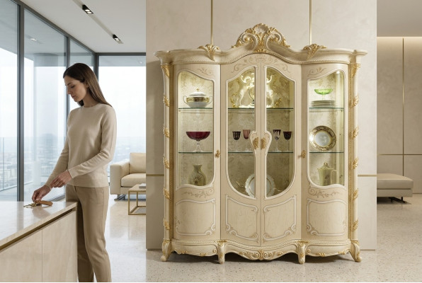 Armadio Vetrina Sala da pranzo Credenza Legno Armadi Mobili Soggiorno Credenza Vetro
