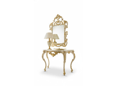 Classico specchio tavolo da toeletta consolle dorato in legno mobile da camera da letto 2 pezzi