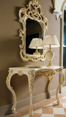 Tavolo consolle con specchio, credenza 2 pezzi Set Nuovo Legno Mobili italiani Stile barocco