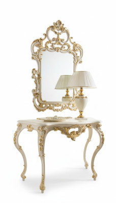 Tavolo consolle con specchio, credenza 2 pezzi Set Nuovo Legno Mobili italiani Stile barocco