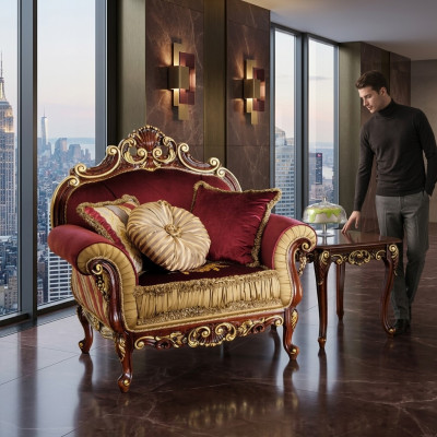 Poltrona Design Divano Sofa Relax Tessuto Lounge Club Posti Sedia di lusso Turchese Barocco Nuovo