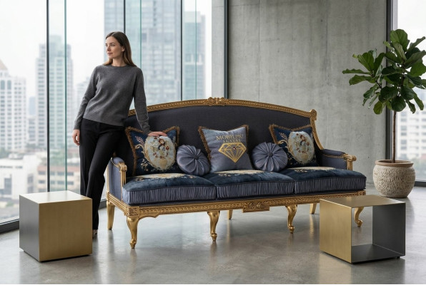 Sofà Divani Salotti Composizioni di sedute Design Club Divano a 3 posti Sofa Imbottito a 3 posti Tessile