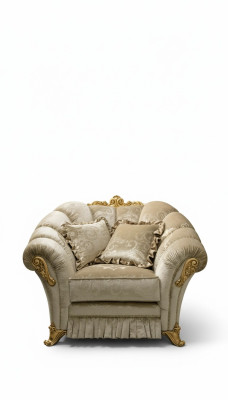 Poltrona Sedia Imbottitura TV Pelle Tessuto Beige Design Lounge Club Relax