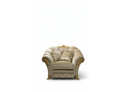 Poltrona Sedia Imbottitura TV Pelle Tessuto Beige Design Lounge Club Relax