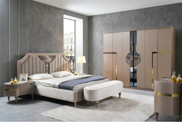 Mobili di lusso moderni Letto nuovo 2x comodini 3 pezzi Set camera da letto design