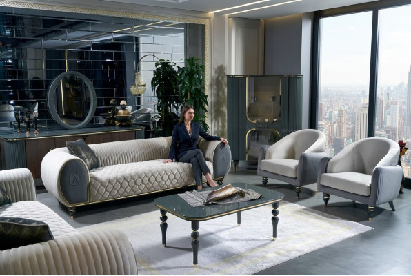 Design divani Poltrone Sofà in tessuto Relax Moderno Set di divani 3+1+1 posti