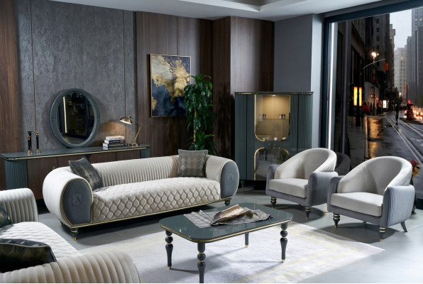 Design divani Poltrone Sofà in tessuto Relax Moderno Set di divani 3+1+1 posti