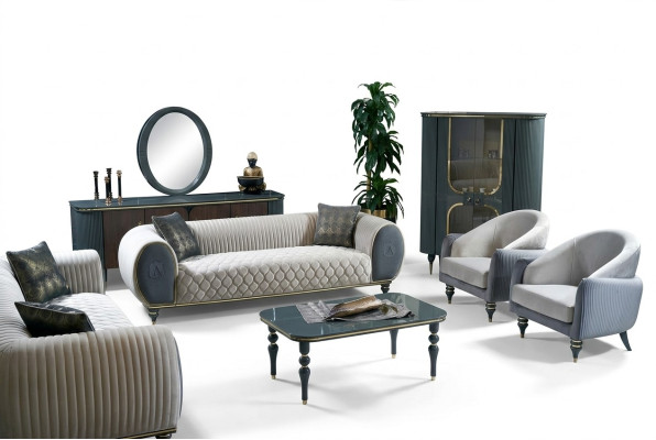 Design divani Poltrone Sofà in tessuto Relax Moderno Set di divani 3+1+1 posti