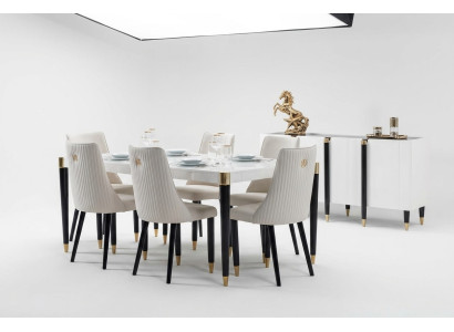 Set completo di sedie da pranzo con poltrona di design, 6 sedie imbottite in tessuto.