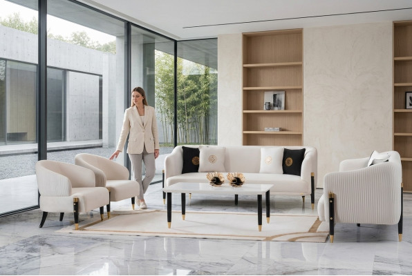 Garnitura Divani Design Divano Divano Velluto Imbottitura Posto 3+3+1+1 Set Divano