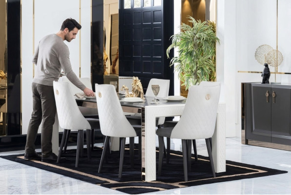 Imbottitura in tessuto per set completo di sedie imbottite 6x con schienale a design.