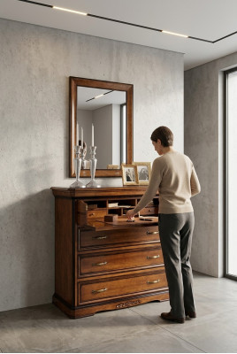Comò specchio moderno in legno design 2 pezzi set per camera da letto.