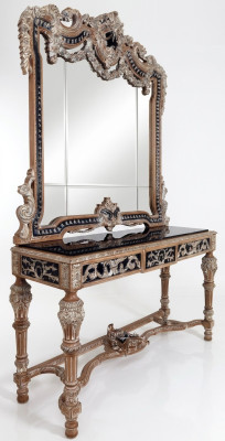 Specchio da parete in stile country, consolle, tavolo da trucco con specchio, consolle marrone.