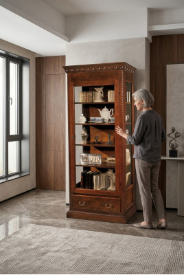 Mobili Vetrine in legno massiccio con vetro, credenza in legno massiccio per soggiorno.
