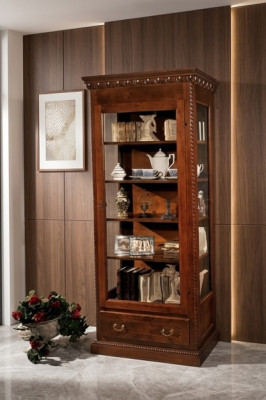 Mobili Vetrine in legno massiccio con vetro, credenza in legno massiccio per soggiorno.